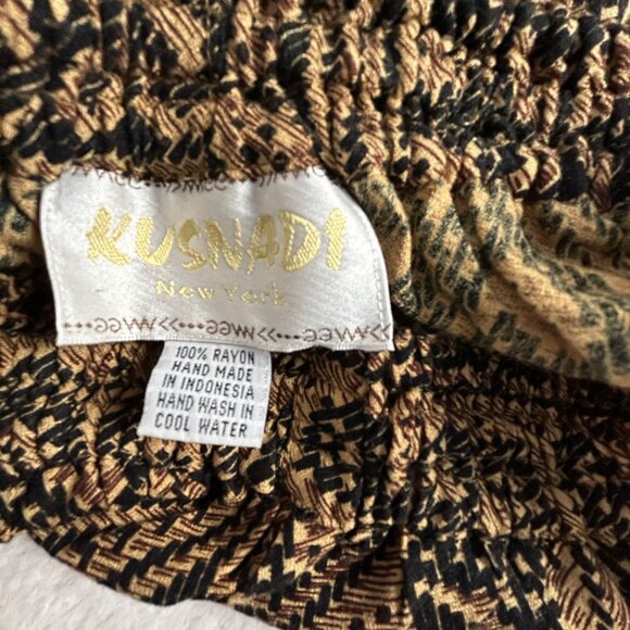 Kusnadi New York Womens Smocked High Waist Bohemian Harem Pants Handmade Brown - Picture 3 of 9